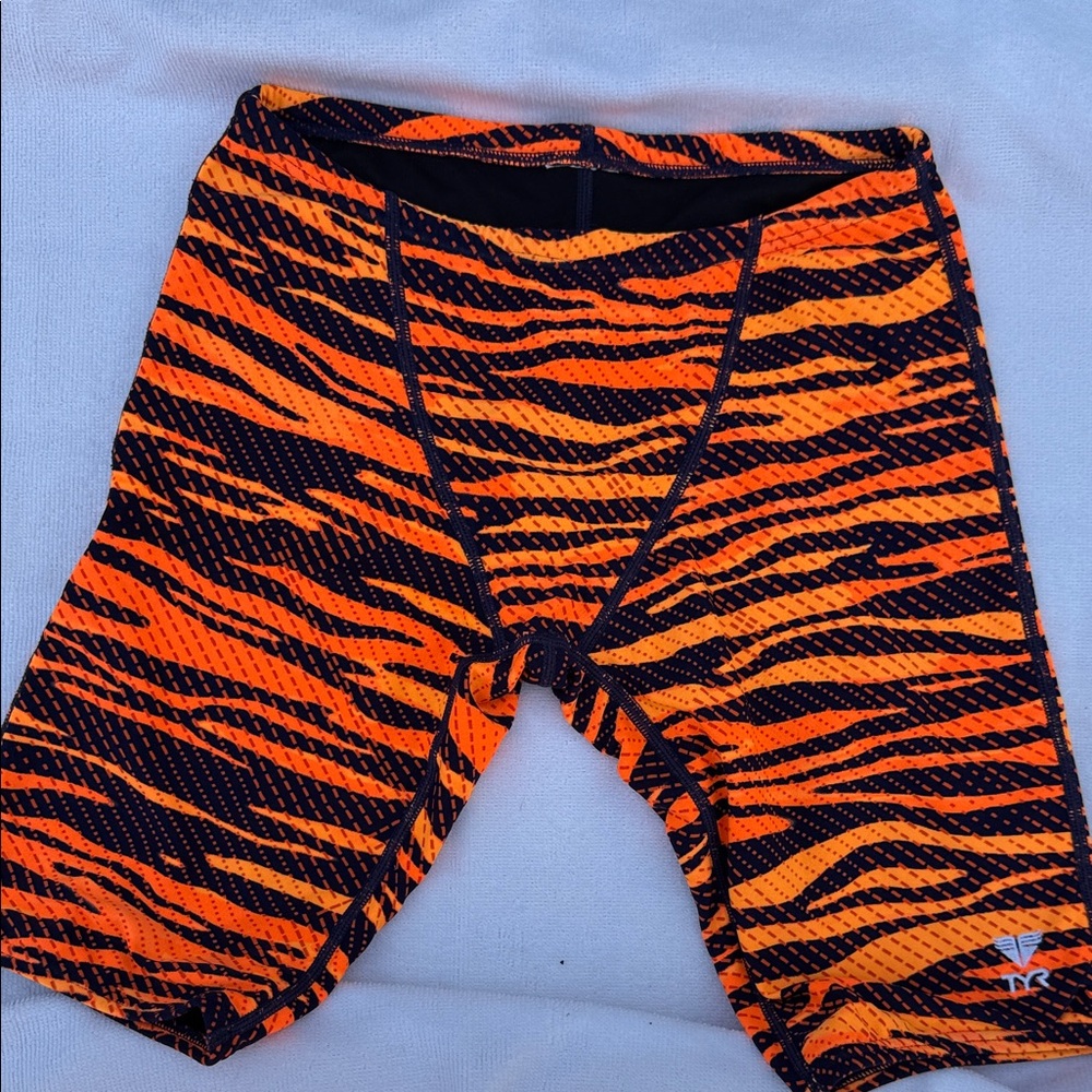 Men's Orange & Black Tiger Stripe Jammer Swim Shorts